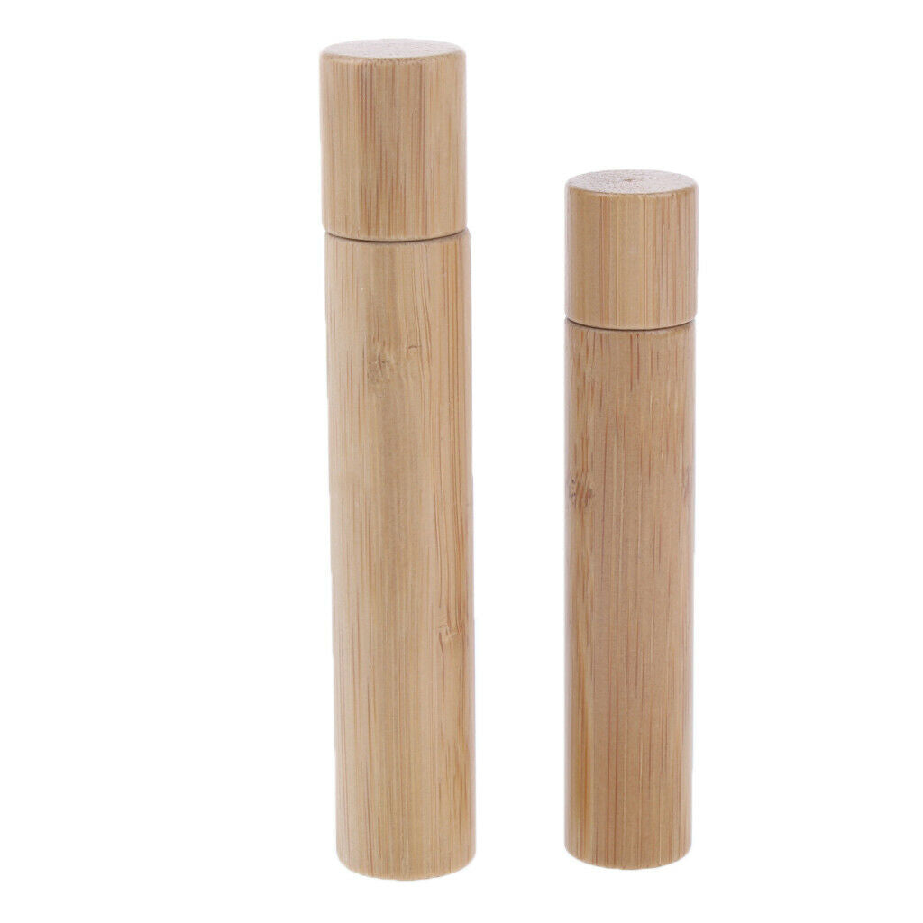 2Pcs Empty Refillable Bamboo Shell Glass Perfume Roller Ball Bottle Cases