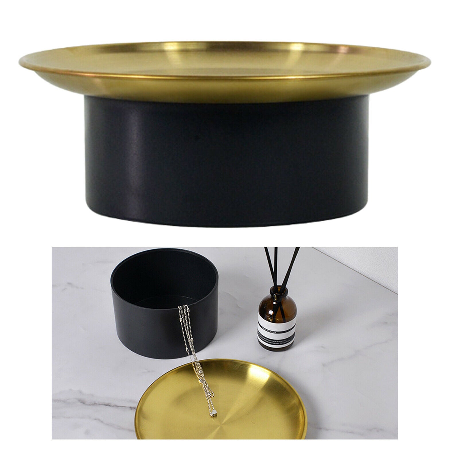 Storage Tray Lidded Cake Lipstick Jewelry Plate Countertop Gift Black Big