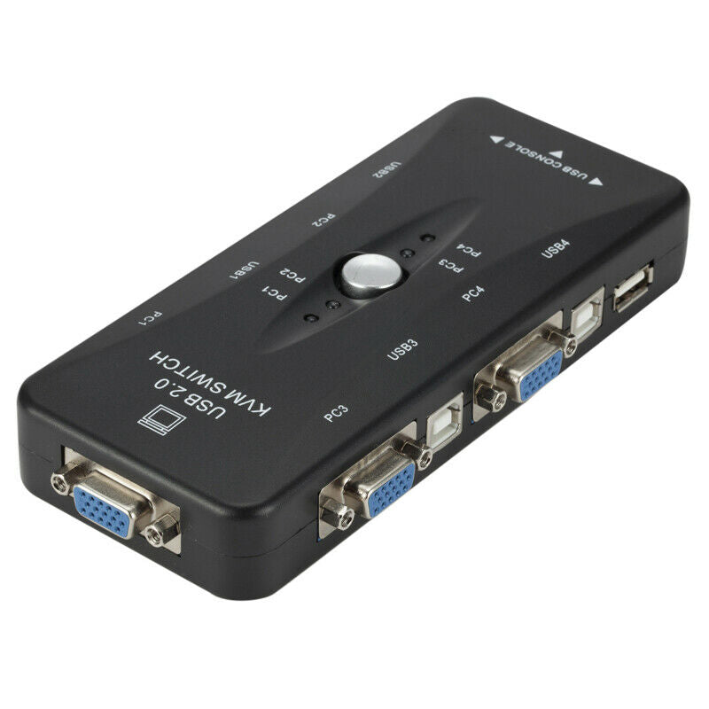 4-Port USB 2.0 KVM Switch Box Mouse/Keyboard/VGA Video Monitor 200MHz 1920x1440