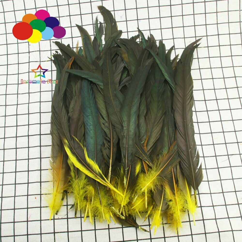 Yellow dyeing 100Pcs 12-14Inch/30-35cm Cock Chicken Tail natural Feathers Crafts