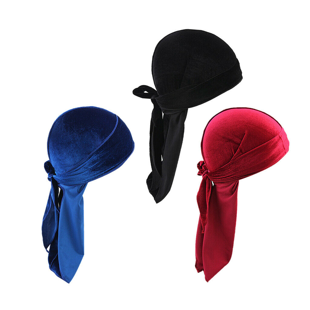 Elegant Velvet Bandana Hat Durag Long Tail Headwrap Beanie Hat Chemo Hat