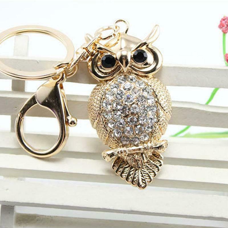 Owl Crystal Keyring Charm Pendant Handbag Purse Bag Key Ring Chain Keychain Gift