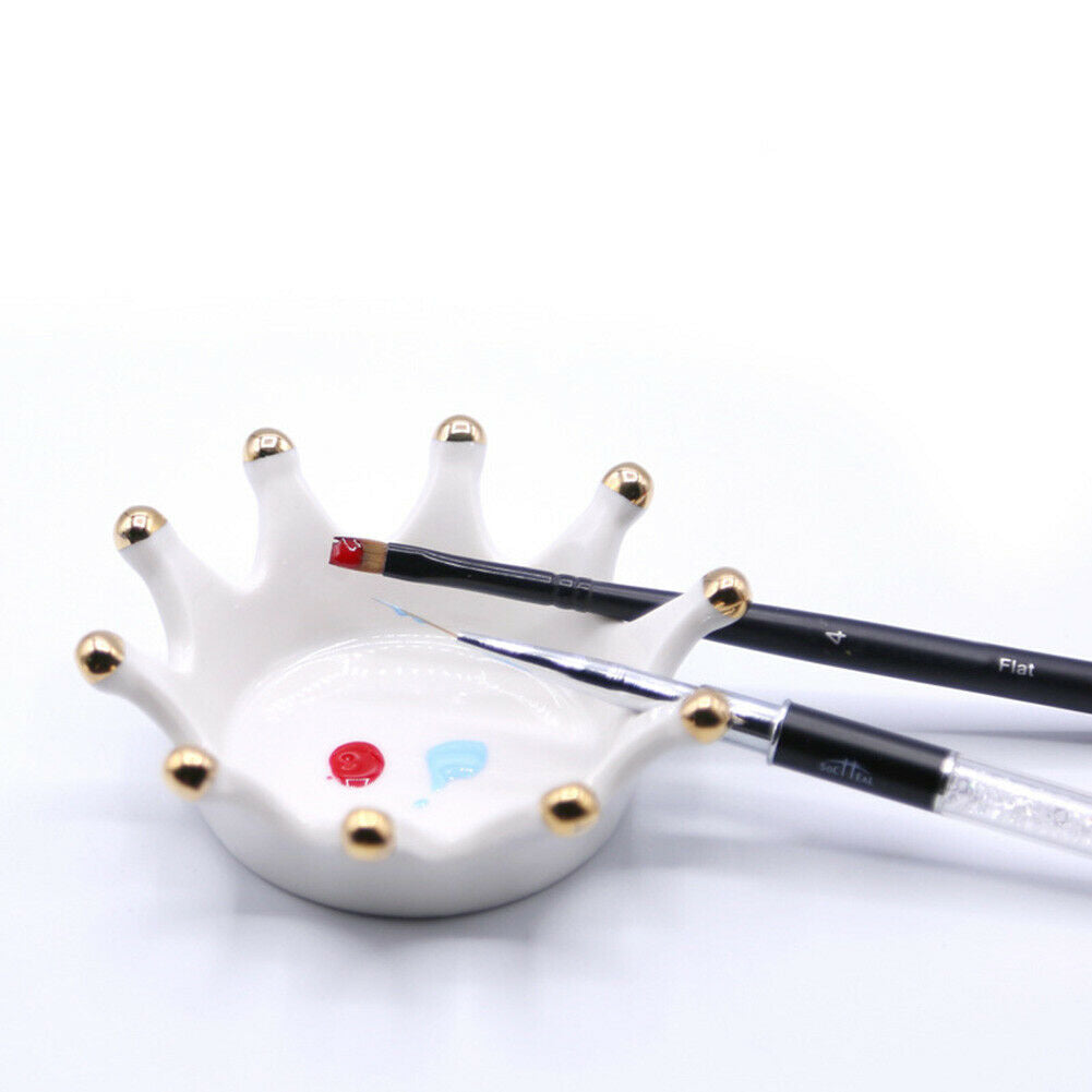 Crown Ceramic Nail Carving Brush Rack Art Pens Display Stand UV Gel Palette @