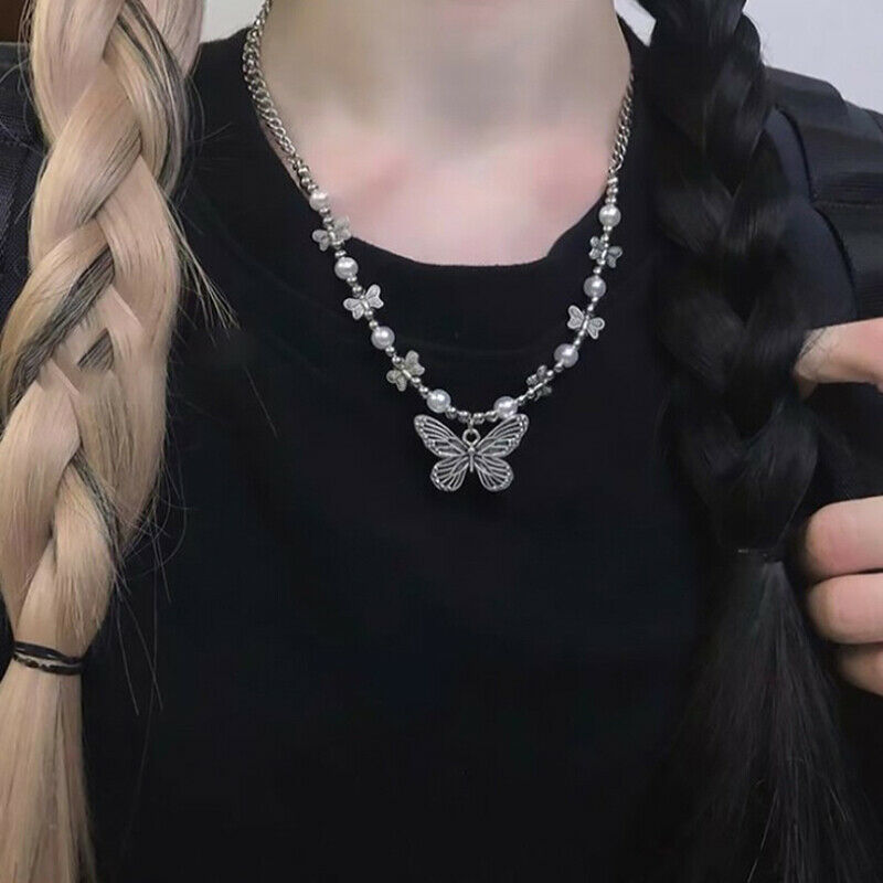 1pcs Gothic Butterfly Pendant Beaded Necklace street style female jewe WLC Kt