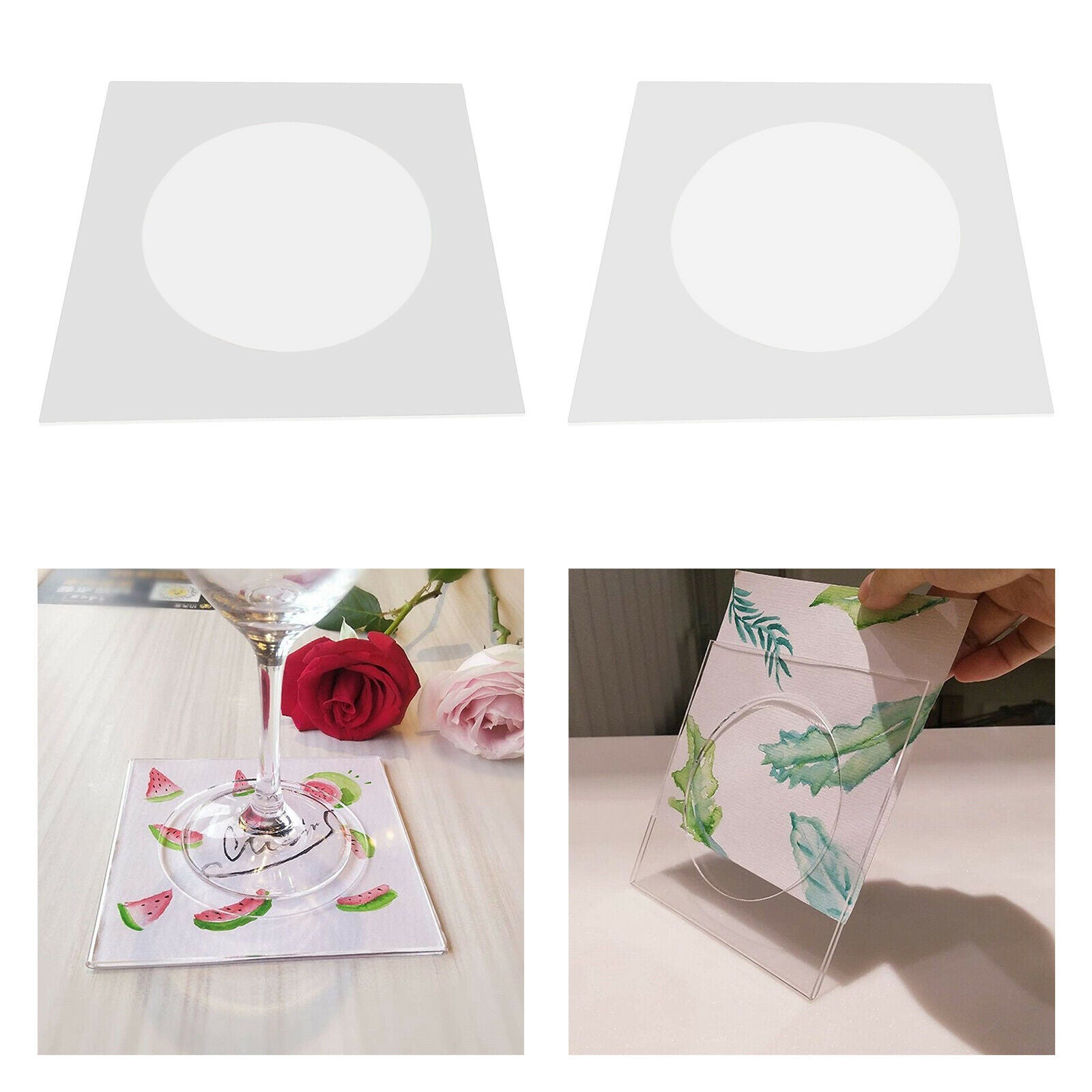 2/Set Transparent Acrylic Cocktail Napkin Holder Coasters Dining Table