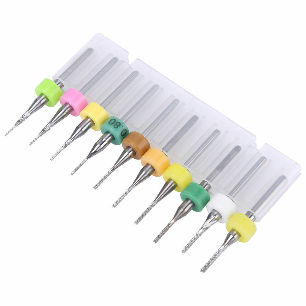 3.175mm Carbide End Mill Set 0.5-1.4mm PCB Cutter Shank  Engraving Bits 10pcs