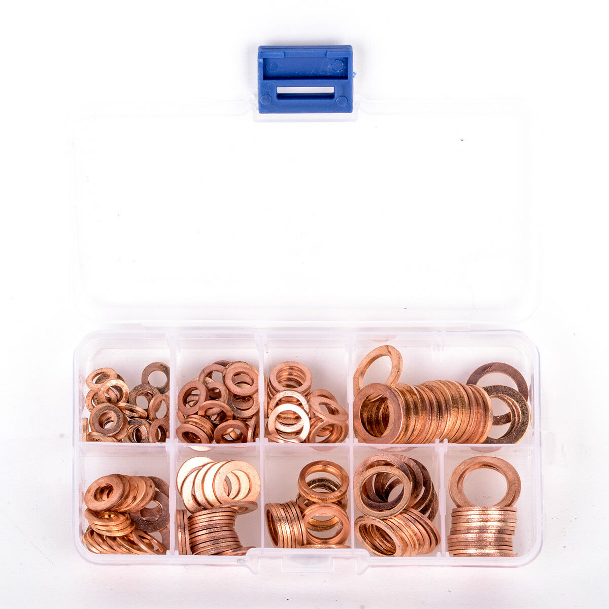 M5-M14 Copper Washer Gasket Nut Set Flat Ring Seal Assortment Kit Box 200pcs