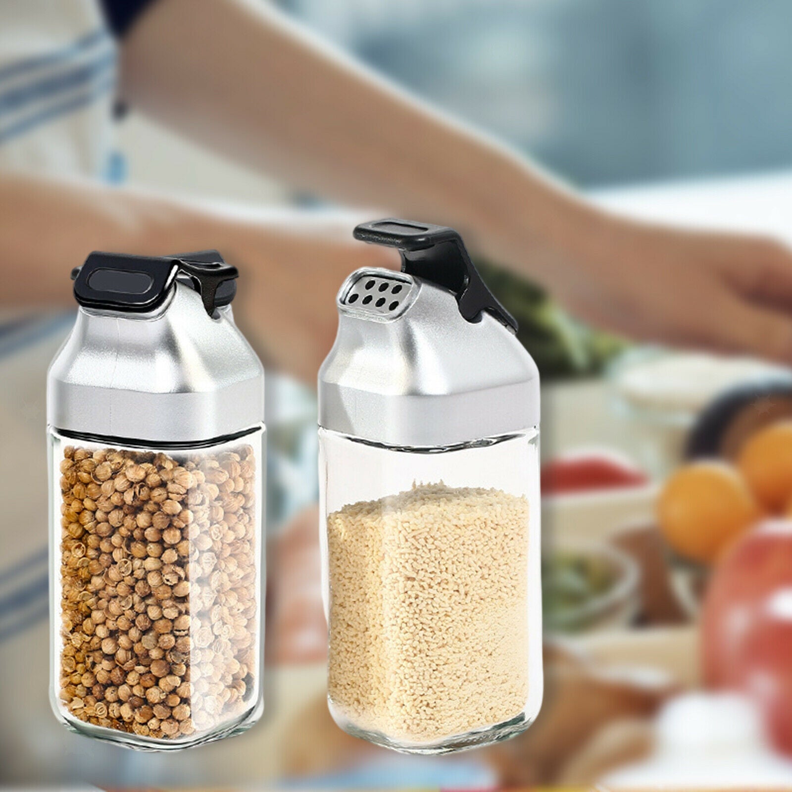 2/Set Pepper and Salt Shaker Seasoning Spice Dispenser Holder Refillable BBQ