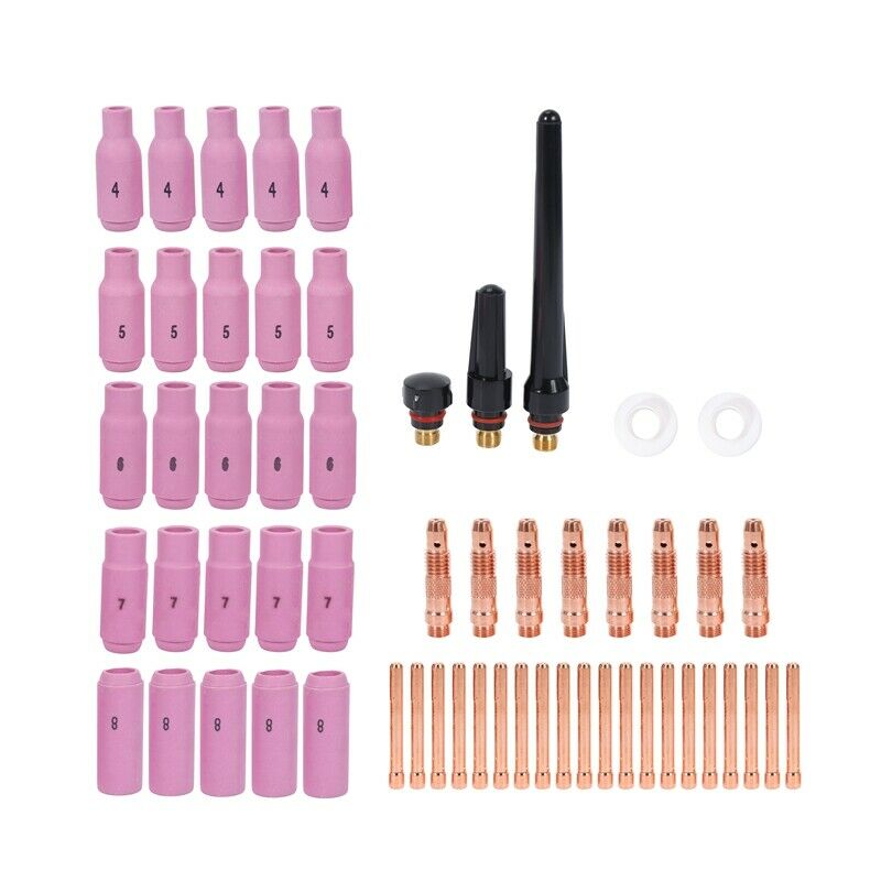 58Pcs Tig Welding Torches Gas Lens Kit Collet Body Alumina Nozzle Consumables L1