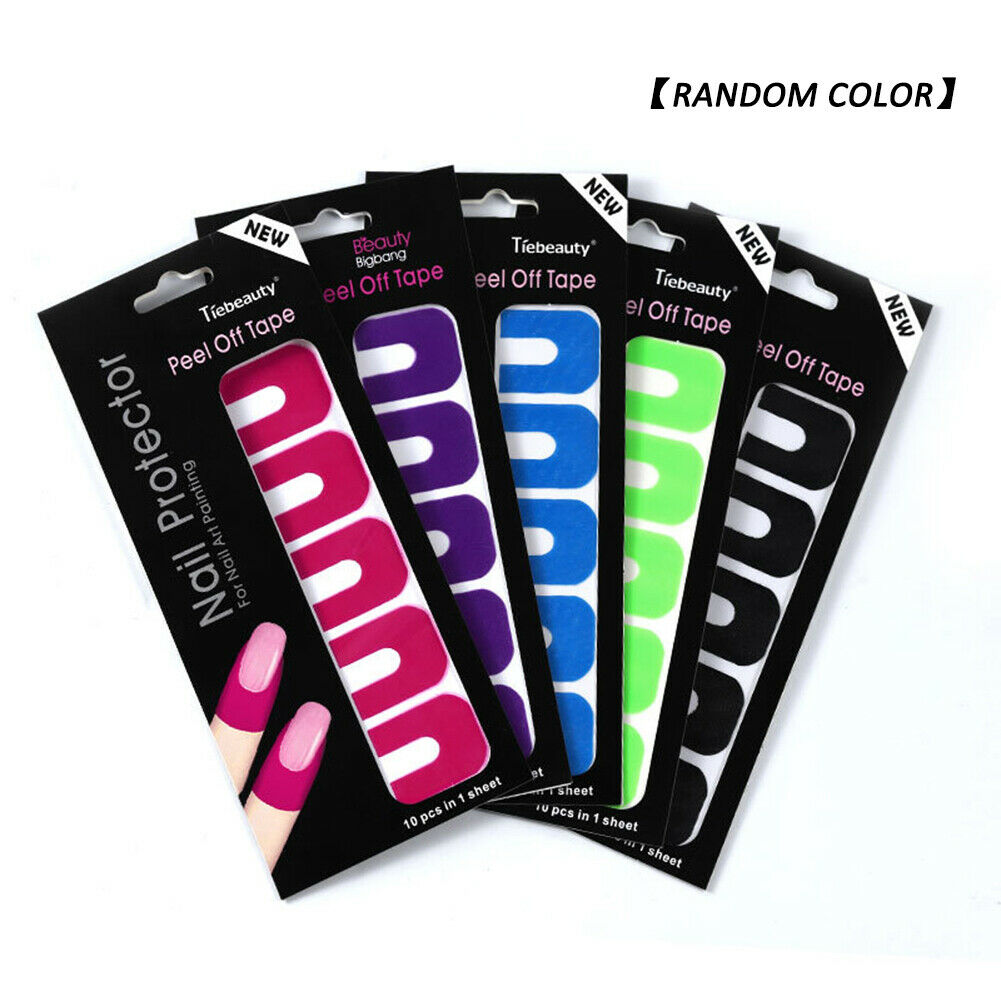 U-shape Spill-proof Nail Polish Varnish Protector Stickers Peel Tape Random @