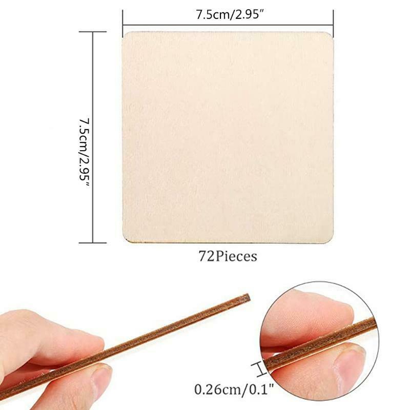 72Pcs Unfinished Square Wood Slices Blank 3 x 3 Inch for Coasters Painting Craft