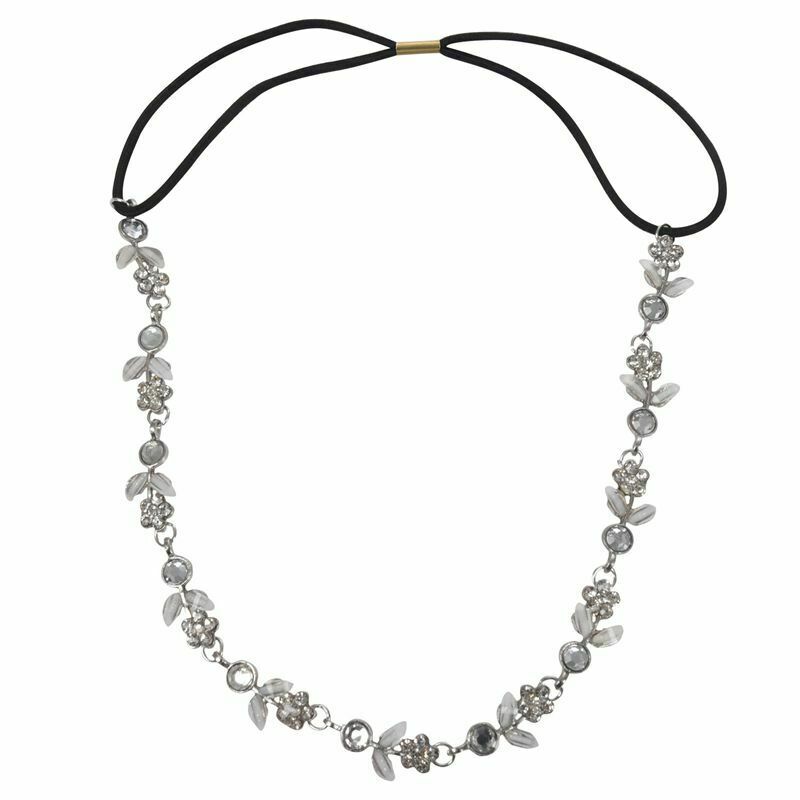 Hair Headband Elegant Elastic Headband with Rhinestones Flowers for Women - SiX4