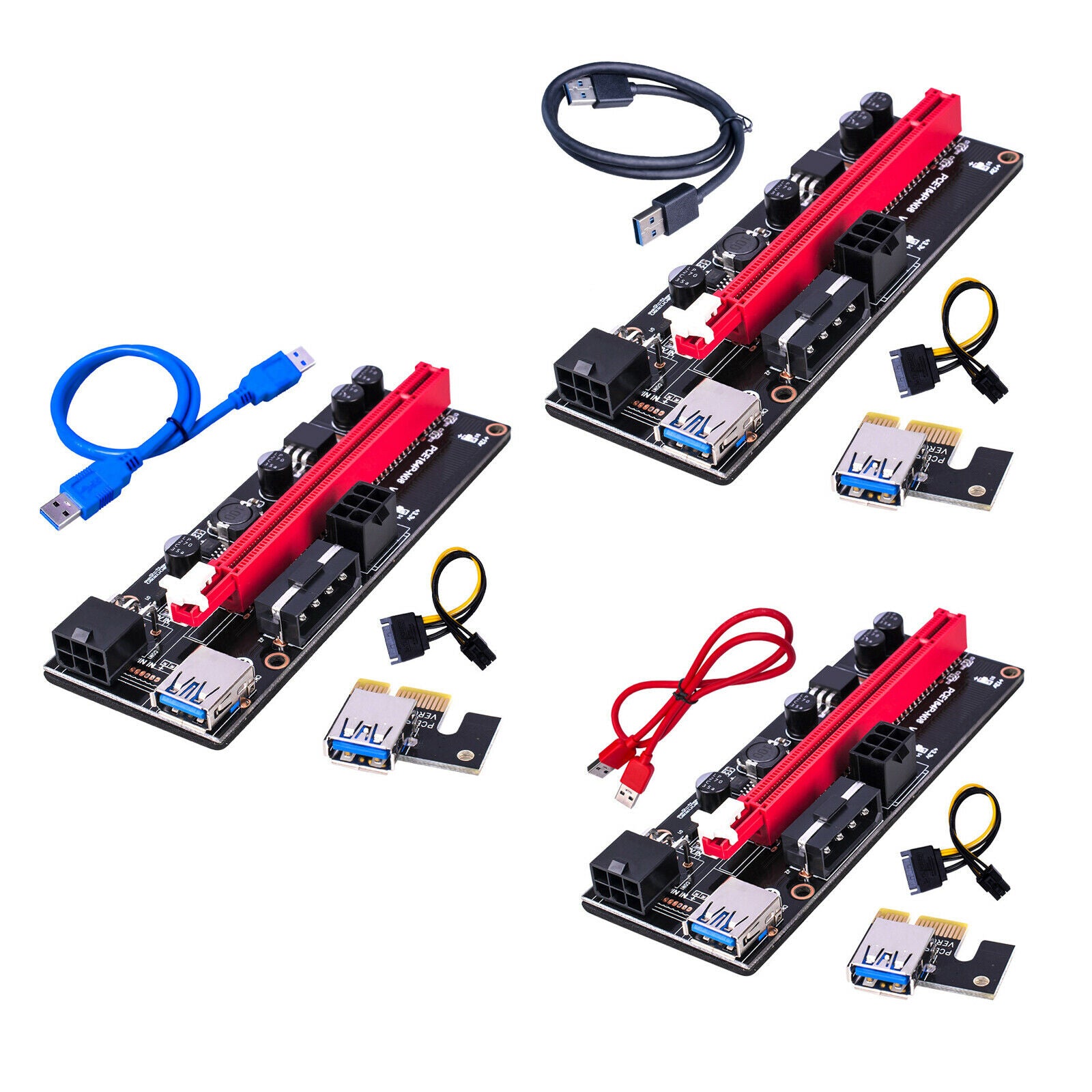 2Pcs PCI-E VER009S 1x to 16x Graphic Extension Riser Powered Adapter Card