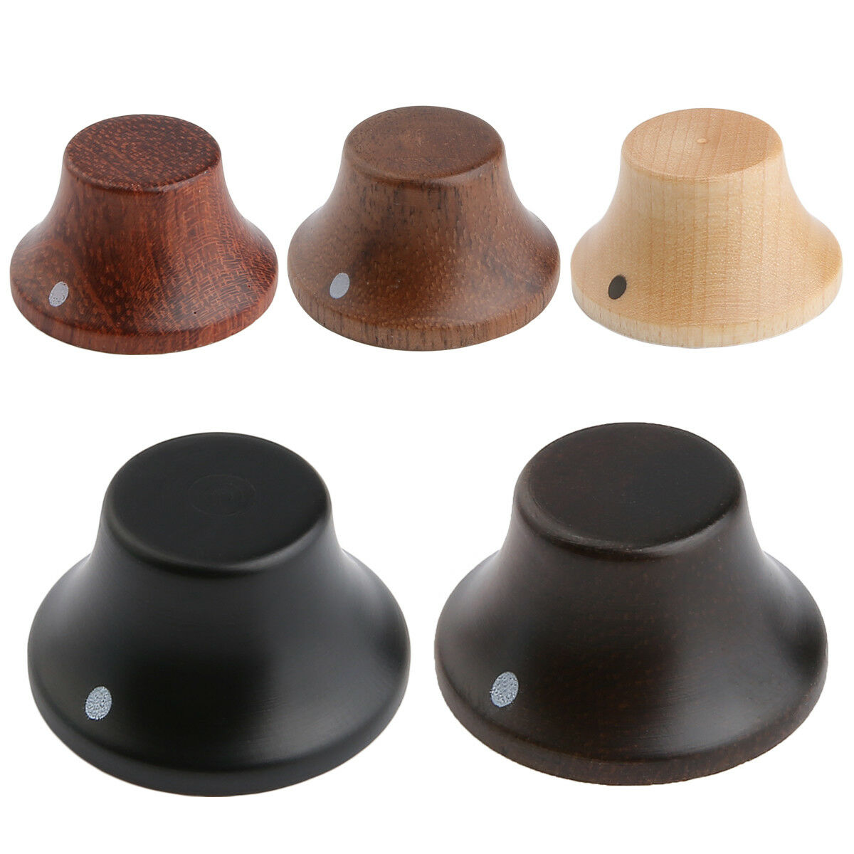 4x Ebony Wooden Strat Style Bell Knobs Guitar Bass Top Hat Knob w/ Indicator Dot