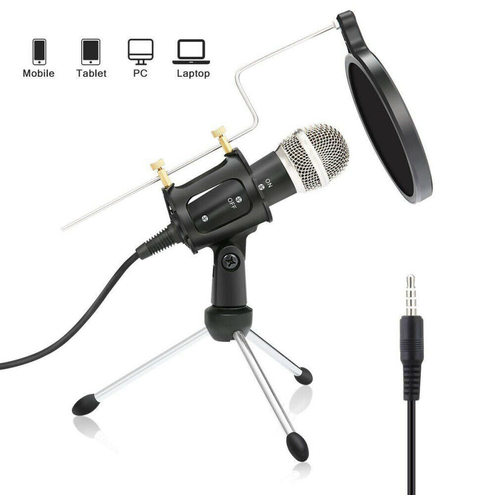 Condenser Microphone Mic 3.5mm plug for Gaming Chat Studio Recording w/ Tripod