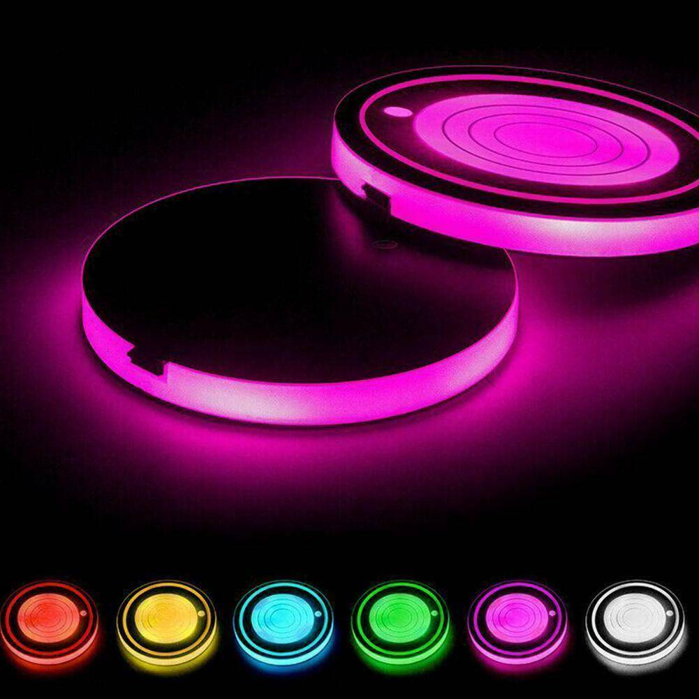 2Pcs LED Car Auto Cup Holder Pad Mat Atmosphere Interior Lights Universal Hot