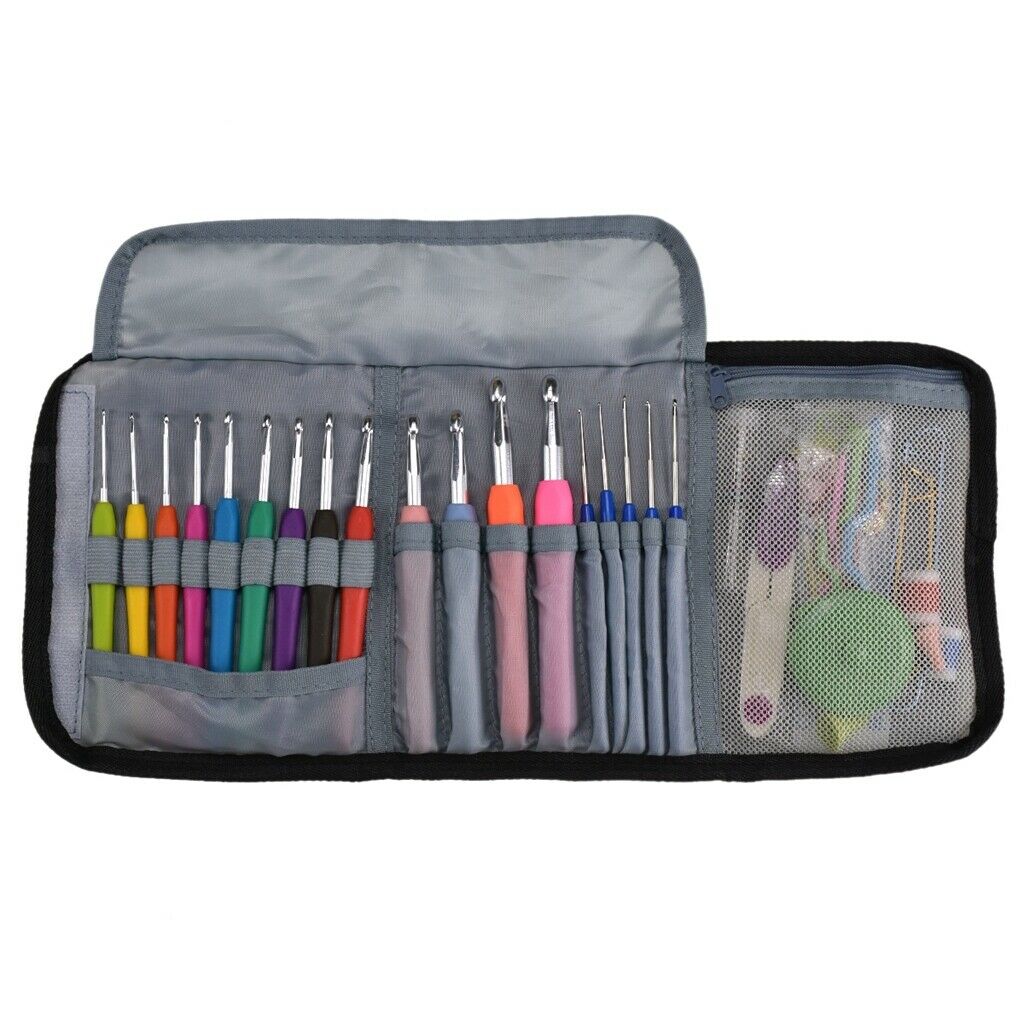 Set of 46 Crochet Hooks Kit with Case Portable Knitting Yarn Ruler Tools Bag