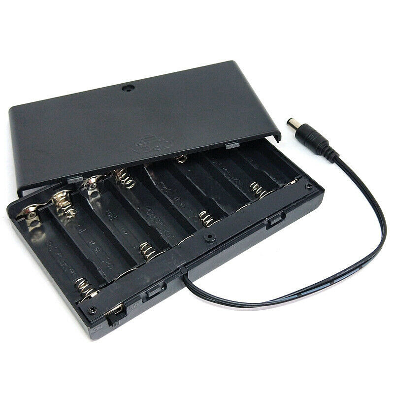 1Pc 12V 8-Section AA Battery Holder Case Box Black with Leads DC Cover Container