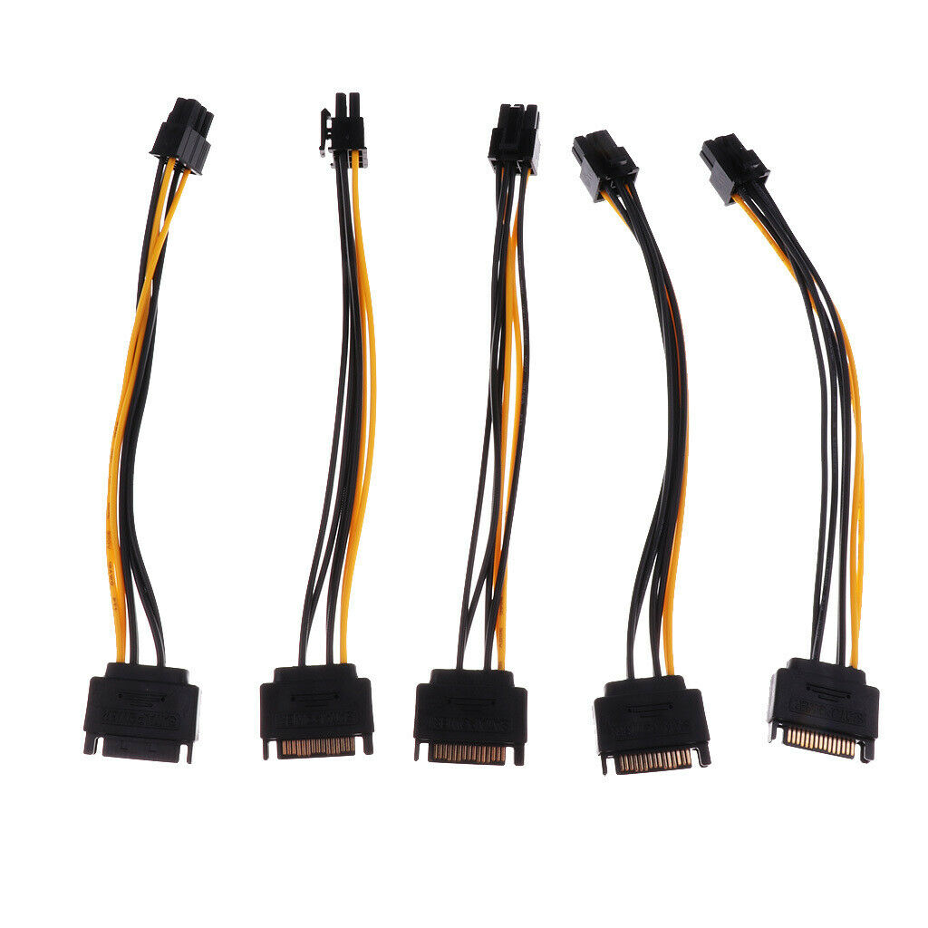 5Pcs Sata Cpnverter Cable Sata 15Pin Power to 6Pin Graphics Video Card Cable