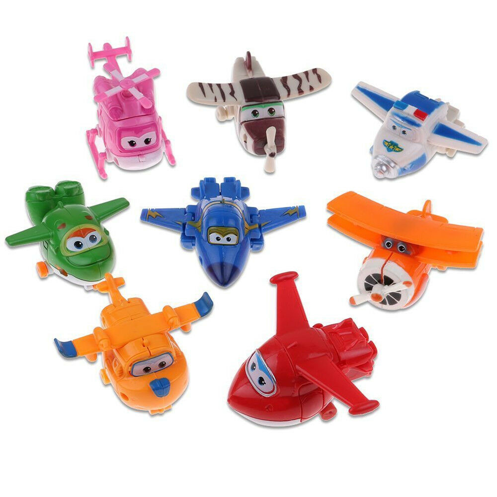 8PCS TV Animation Super Wings Transforming Plane Mini Toys Characters kids Retro