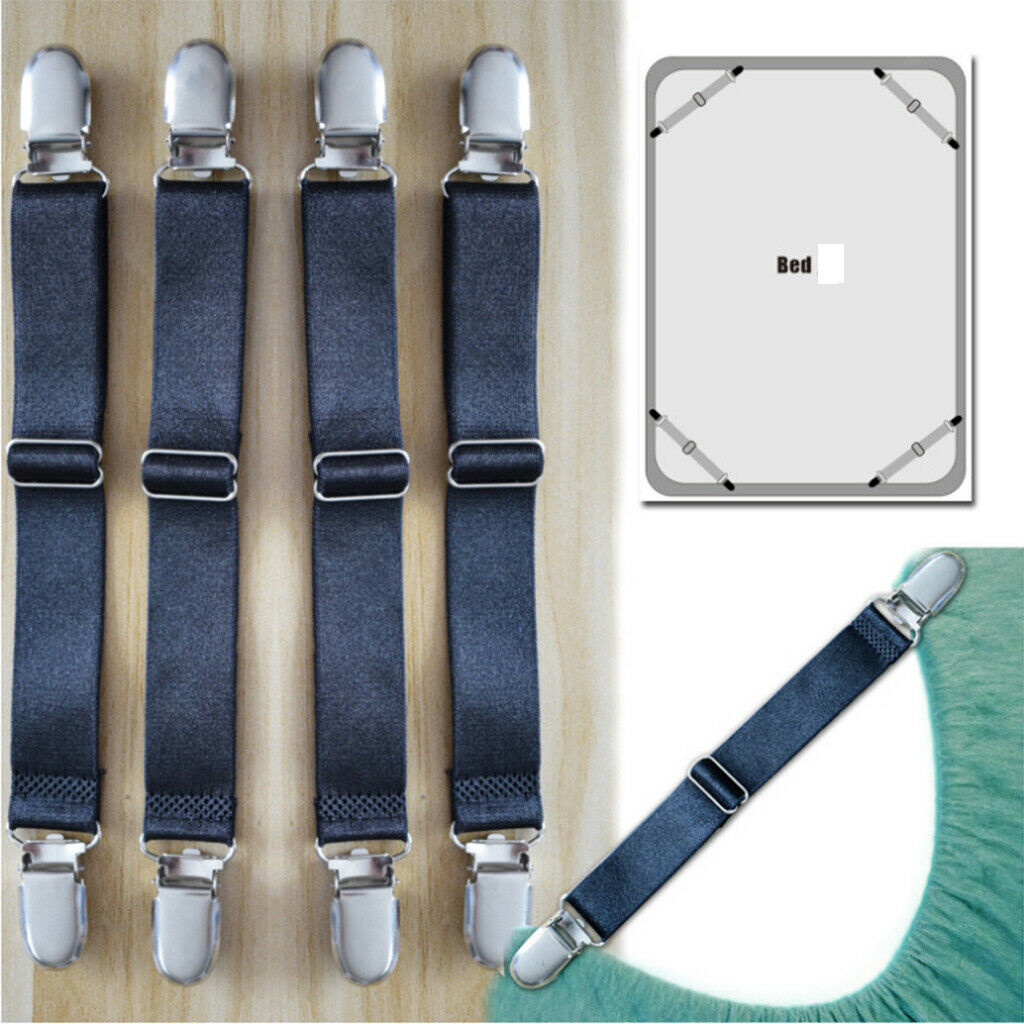 8 Pieces Black Bed Sheet Grippers Suspenders Fastener Clips 3-Head & 2-Head