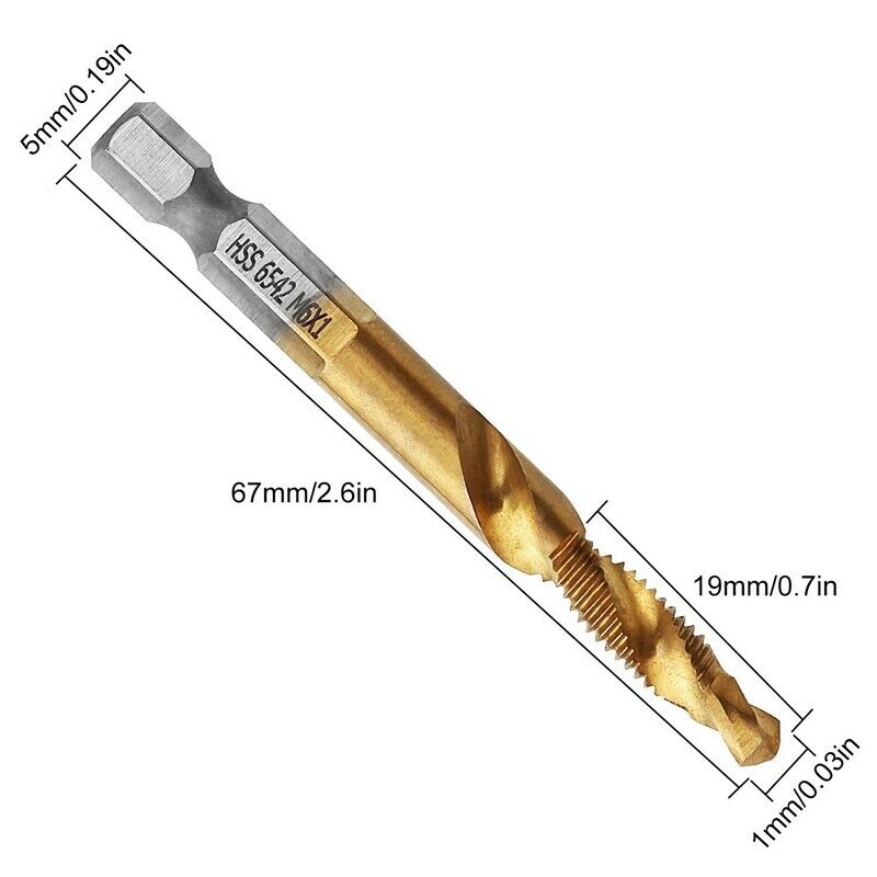 5Pcs Titanium Combination HSS Drill and Tap Set Metric Thread HSS M6 Screw TapX3
