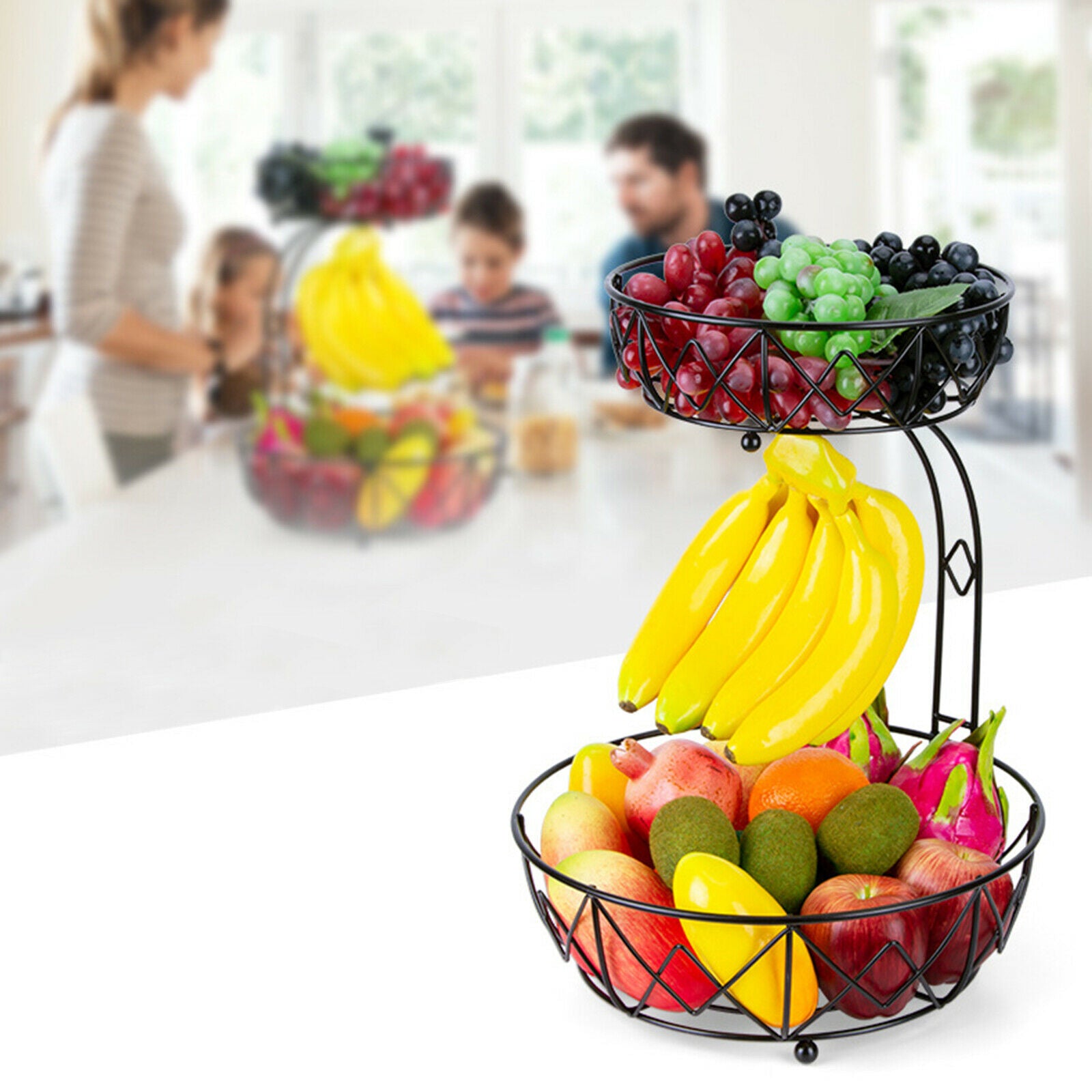 2 Tier Iron Countertop Fruit Basket for Kitchen Restaurant Fruit Organizer