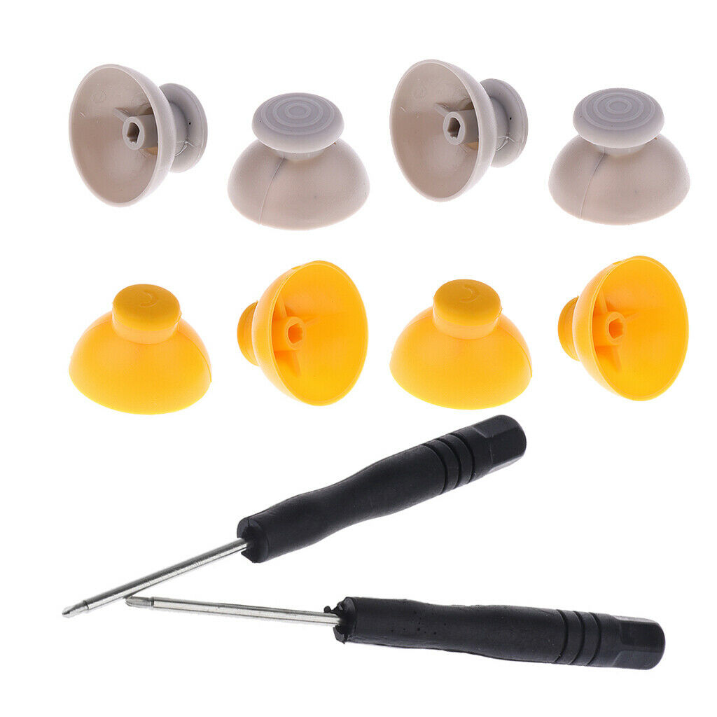 4Pair Replacement Analog Joystick Caps Grey + Yellow Thumb Sticks Cover with