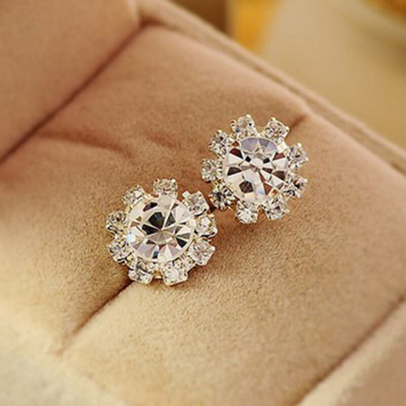 Women Stud Earrings Spherical Stud Earrings Vogue Crystal Flower Stud WG.l8