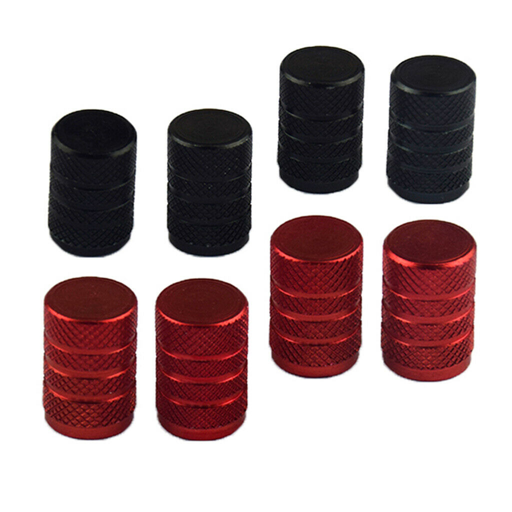 8 Pack Aluminum Car Tubeless Wheel Tire Valve Stems Dust Caps Black & Red