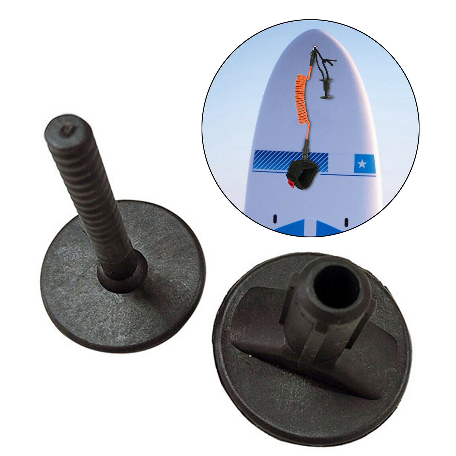 Surfboard Leash Plug Replacement Surfing Soft Top SUPs Screw Plugs Black