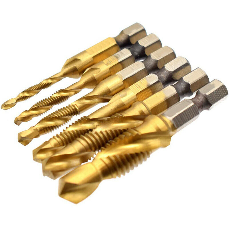7 Pcs 1/4 Inch Metric Thread Tap HSS Spiral Hex Shank Combination Drill Screw A6