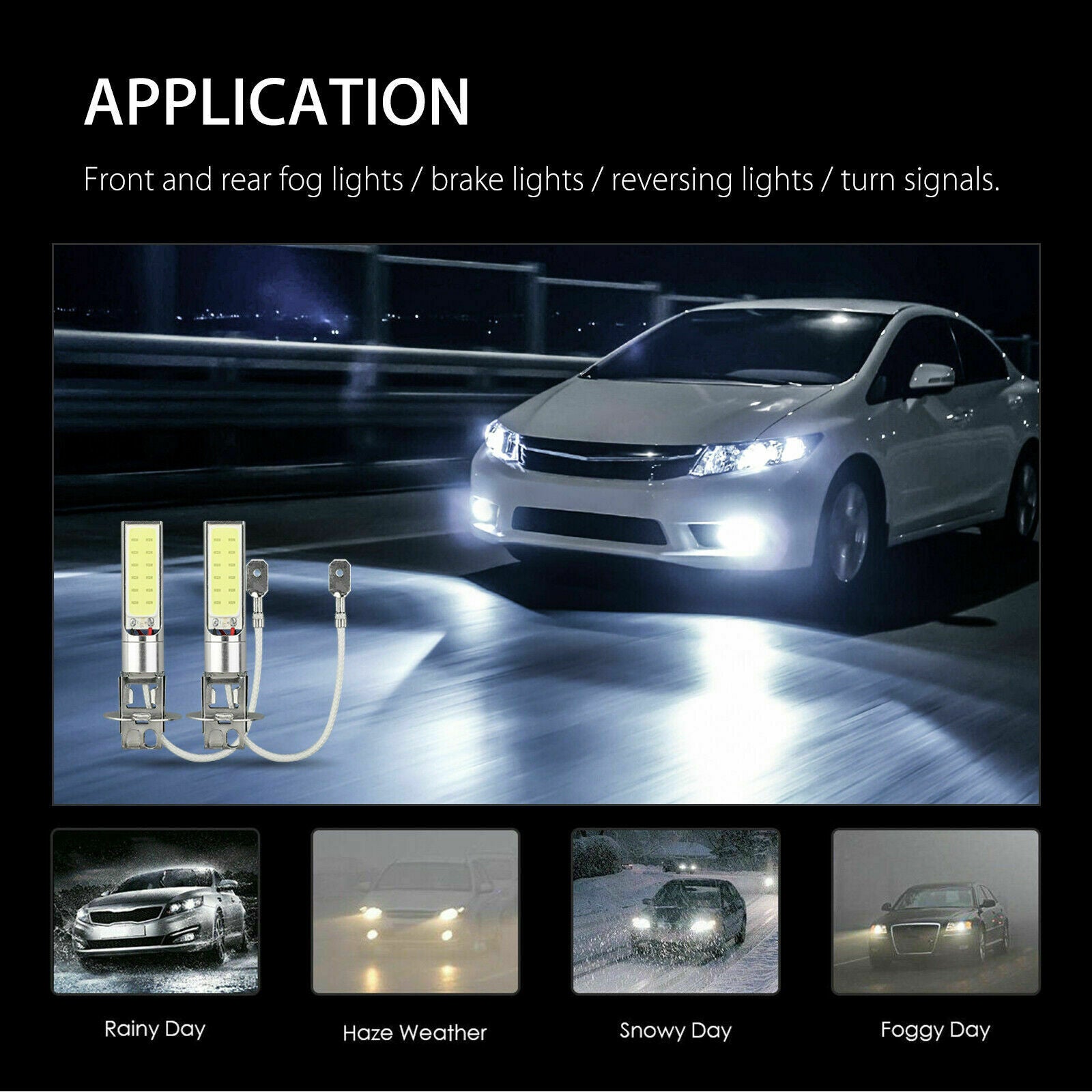 2X H3 100W CREE LED Fog Light Bulbs Car Driving Lamp DRL 6000K White High Power