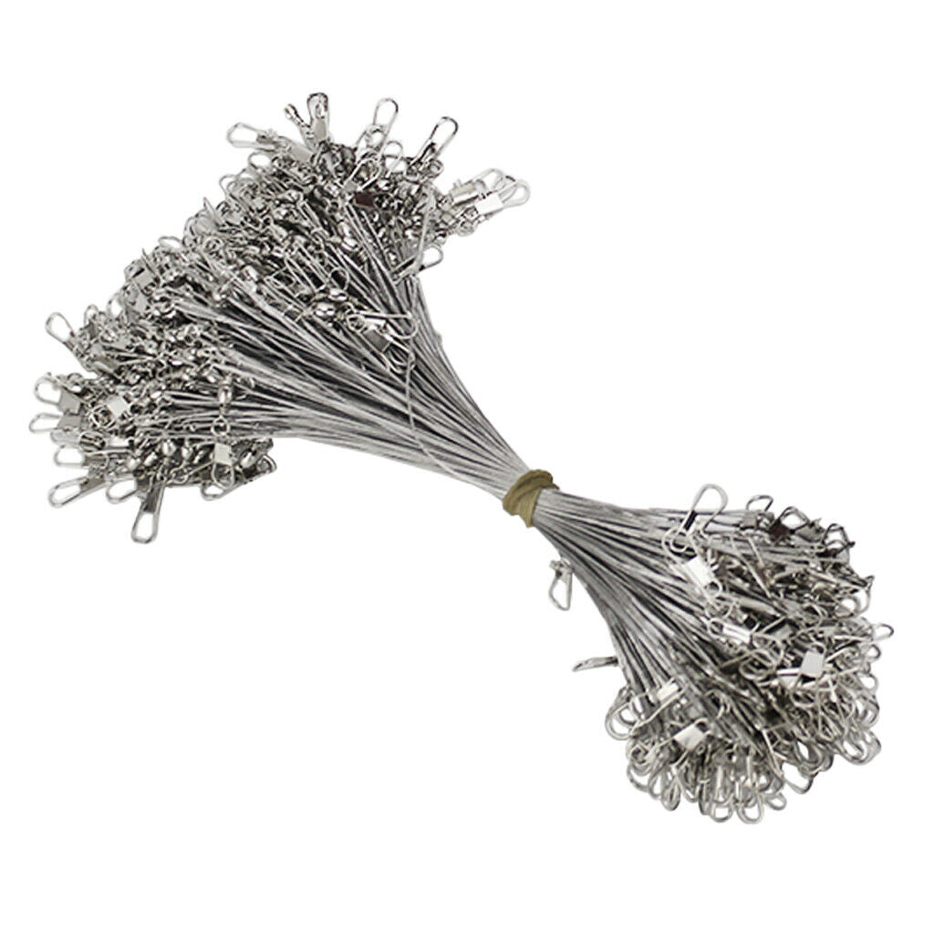 100 Pieces Anti Bite Steel Wire Fshing Lines Leaders with Swivels 15cm White