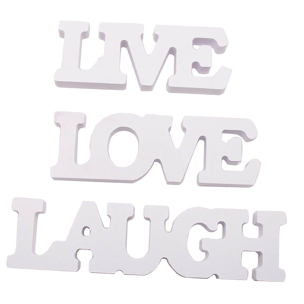 3 Pcs/Pack White Wooden Sign Decor LAUGH LIVE LOVE Wall Door Decoration Home