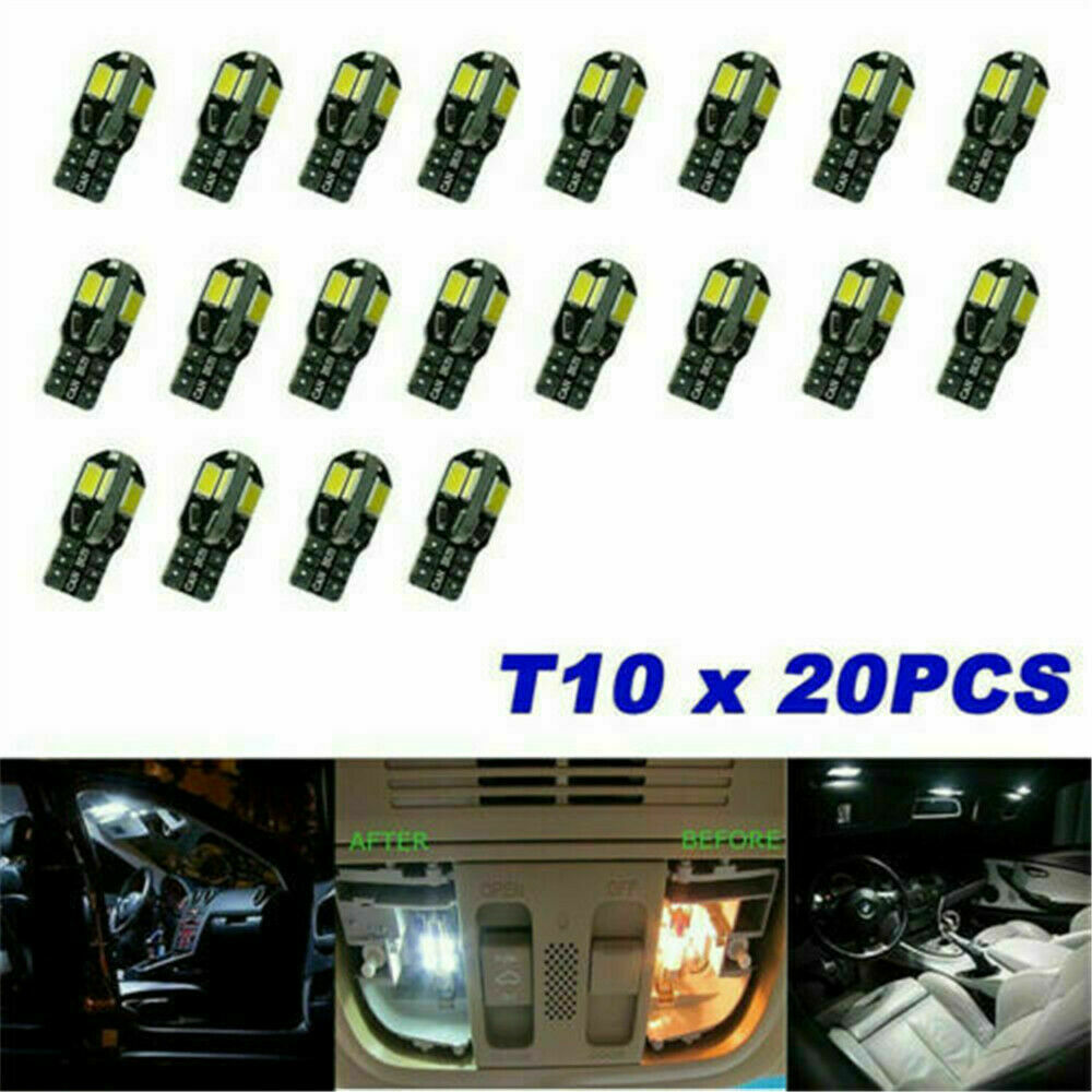 20x T10 6500K White LED Car Canbus Error Free Light Bulb Lamps 5730 168 194 W5W