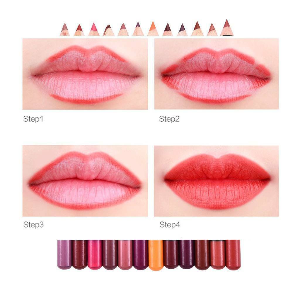12PC Sexy Waterproof Lip Liner Lipstick Long Lasting Matte Lipliner Pencil Pen