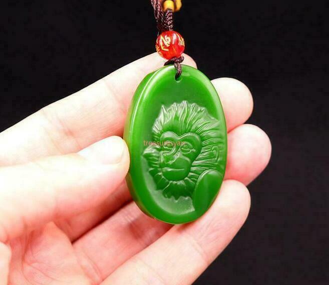 Green Jade Monkey Pendant Gifts Chinese Carved Necklace Jewelry Natural Amulet