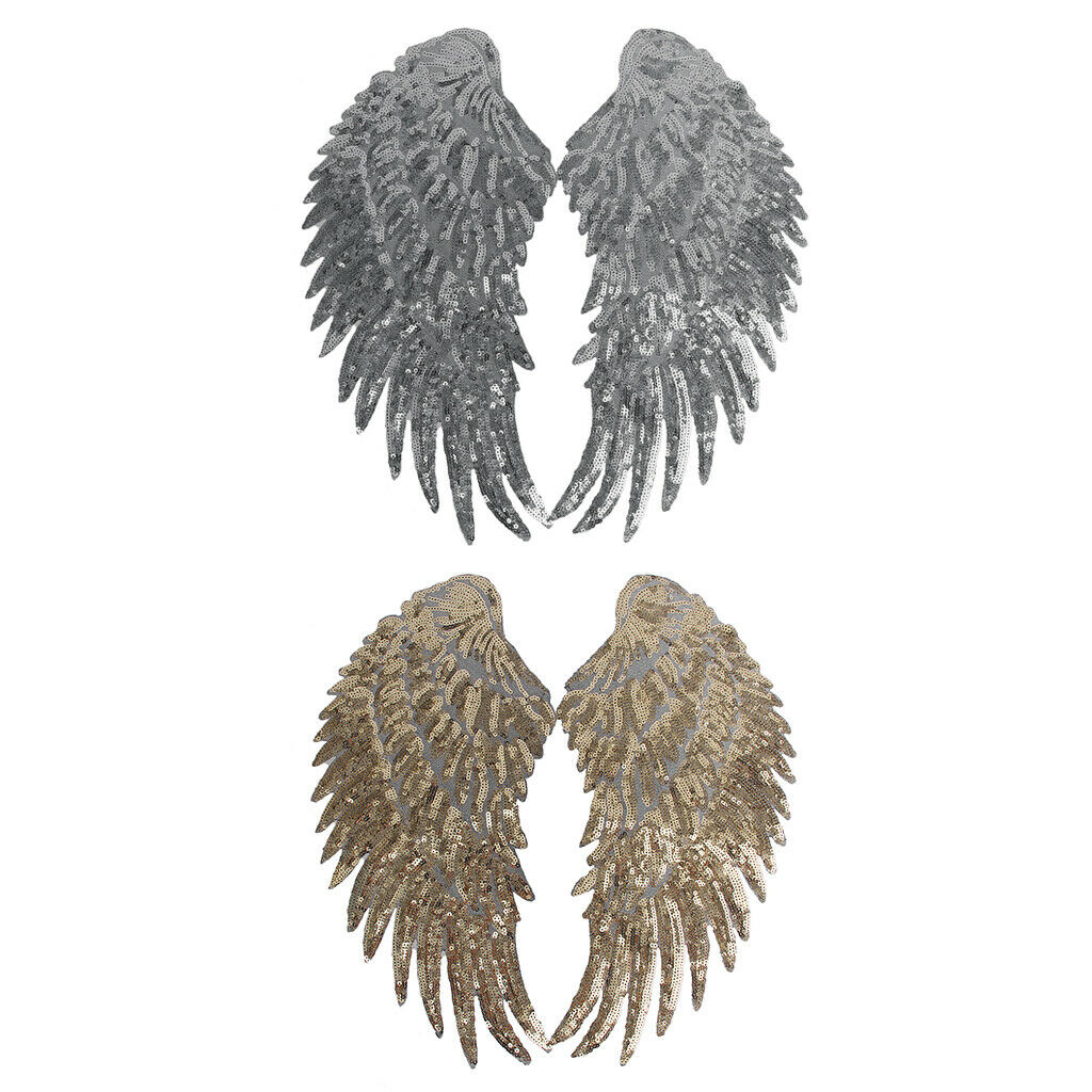 2 Pairs Sequin Angel Wings Embroidered Applique Iron on Sew on Patch DIY