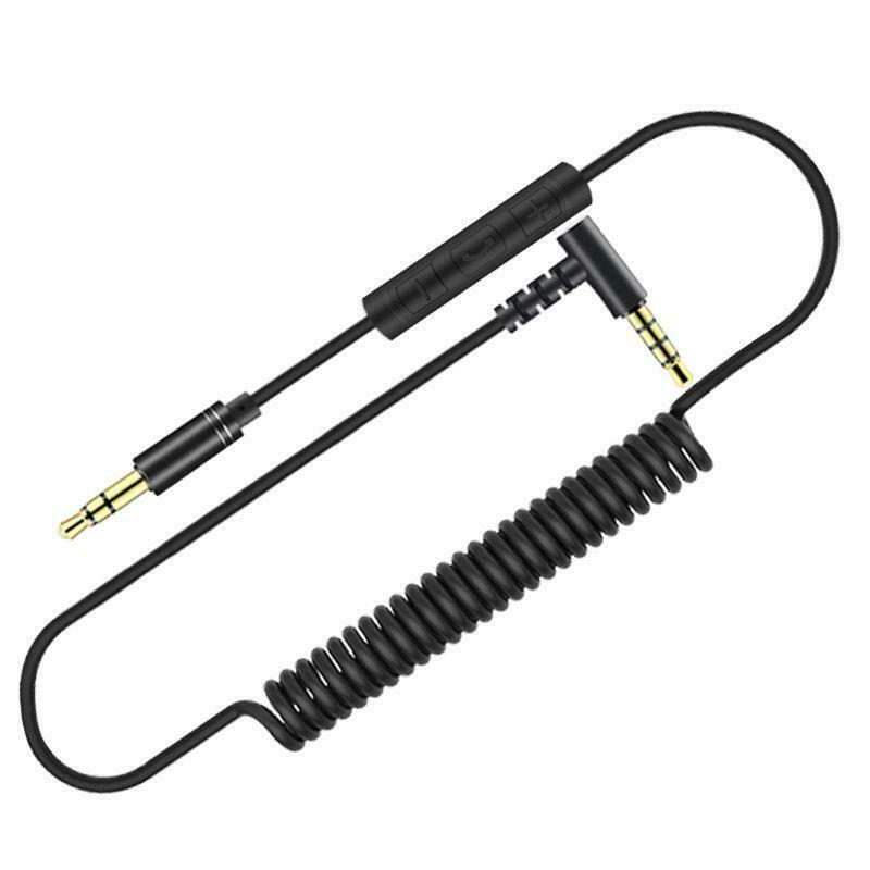 3.5mm Jack Aux Audio Cable With Mic Volume Control Stereo Flexible Spring Cord