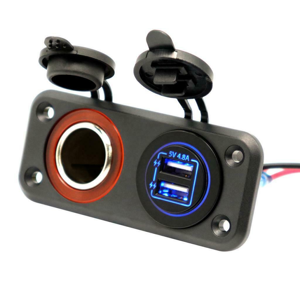 12V Boat  Lighter Socket Splitter Waterproof Dual USB Car Socket Panel