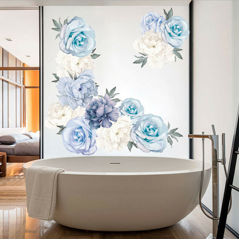 Blue Peony Rose Flowers Wall Stickers for Kids Room Living Room Home Dec.l8