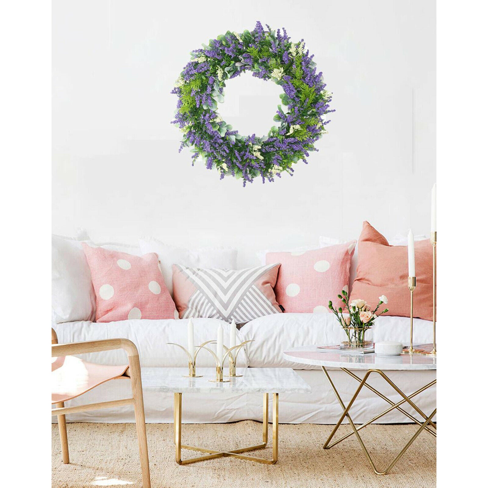 16'' Artificial Lavender Wreath Garland Round Party Wall Hanging Wreaths