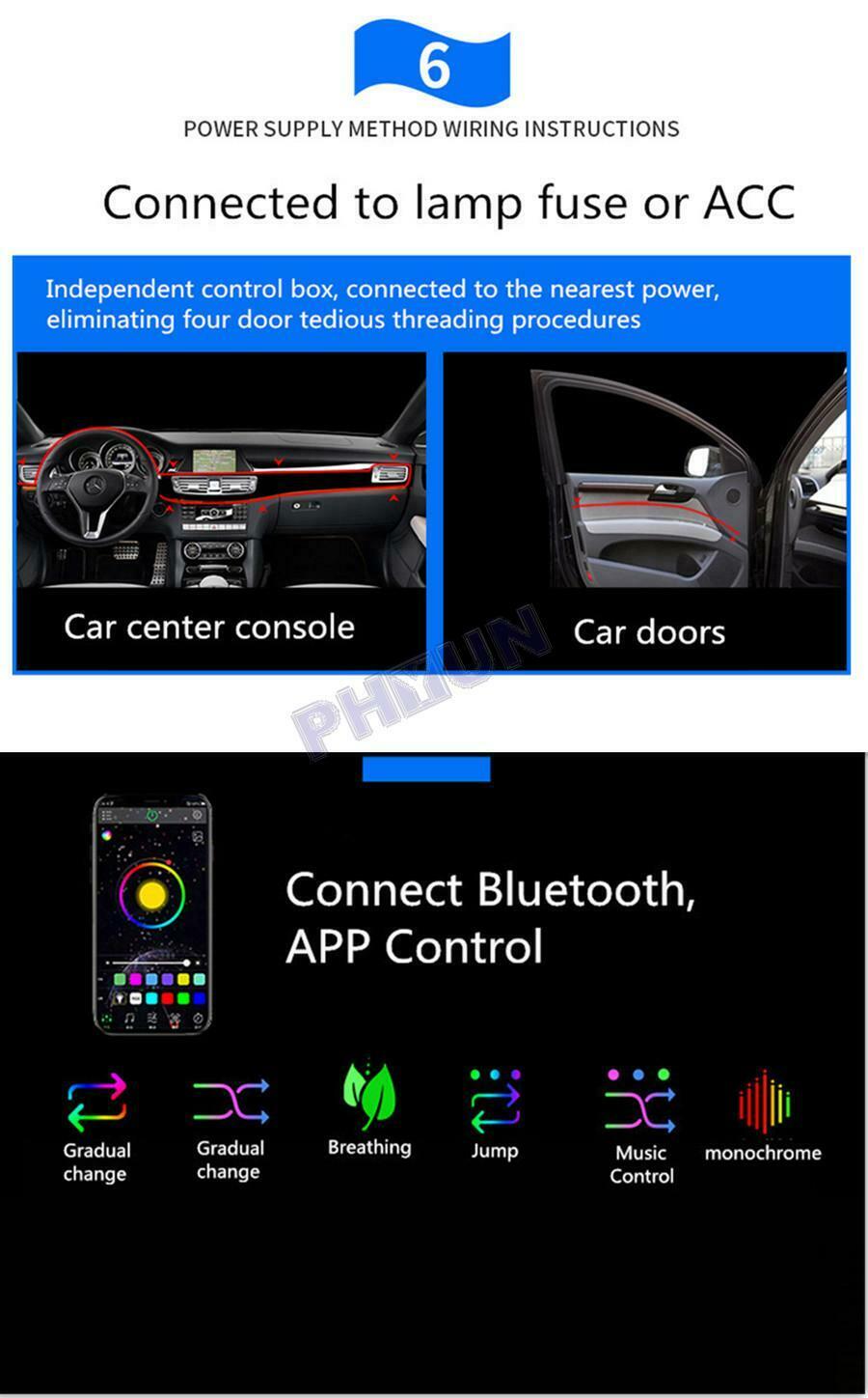 10Pcs RGB LED 8M Fiber Optic Car Truck SUV Neon Strip Light Bluetooth APP Remote