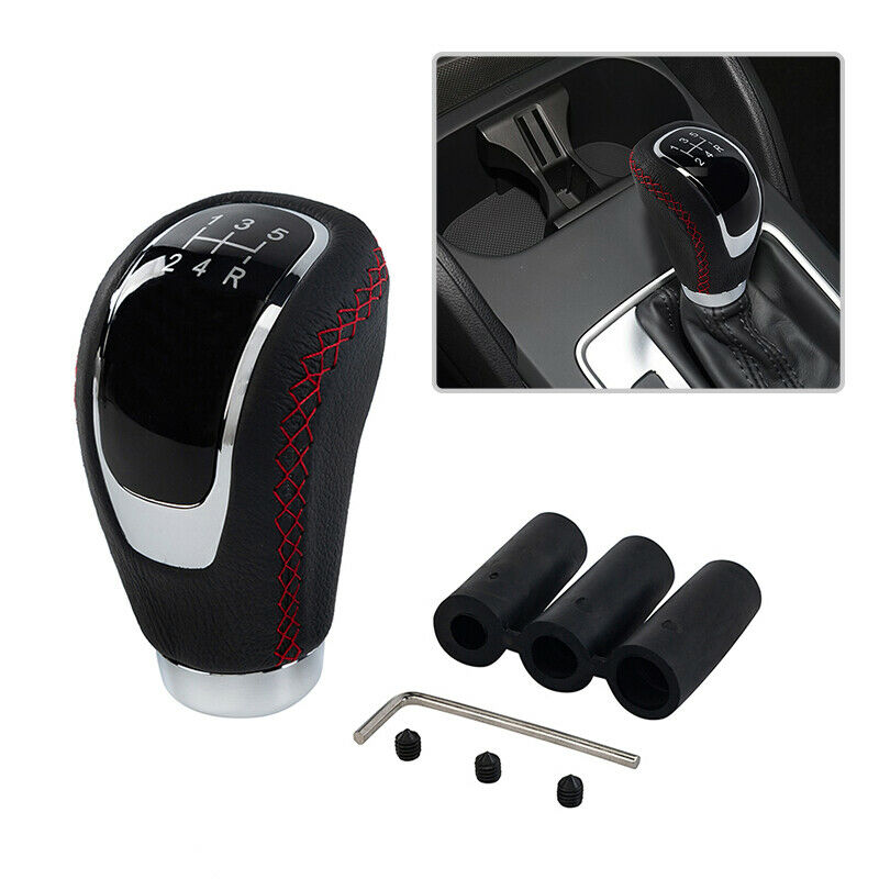 5 Speed Manual Car Auto Gear Stick Shift Knob Shifter Black PU Leather+Aluminium