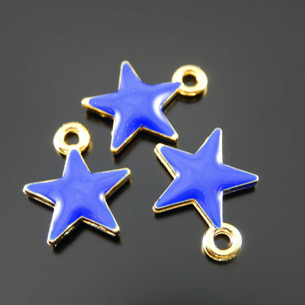 20 pcs Blue Enamel Zinc Alloy Five-pointed Star Charms Pendant Findings 52070
