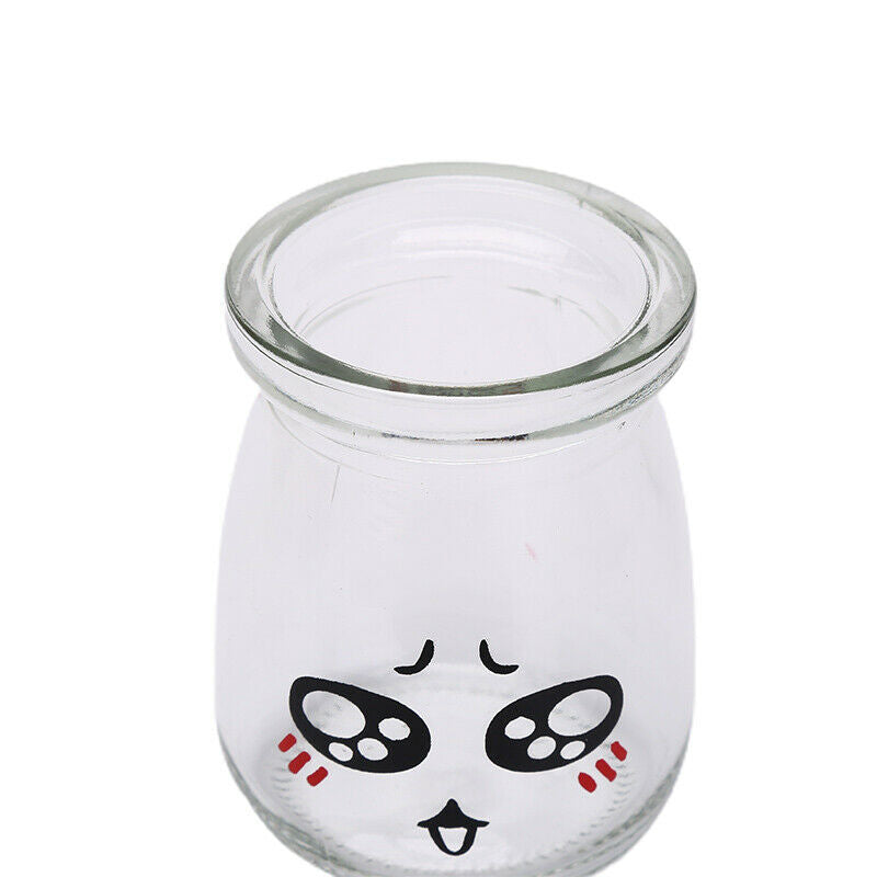 6PCS Pudding Bottles Cute Face Heat-resistant Glass Jelly Yogurt Jar Contain KX