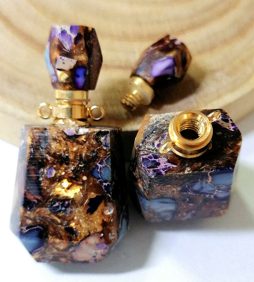 2Pcs 42x22x15mm Purple Sea Sediment Jasper Perfume Bottle Healing Pendant HH2590