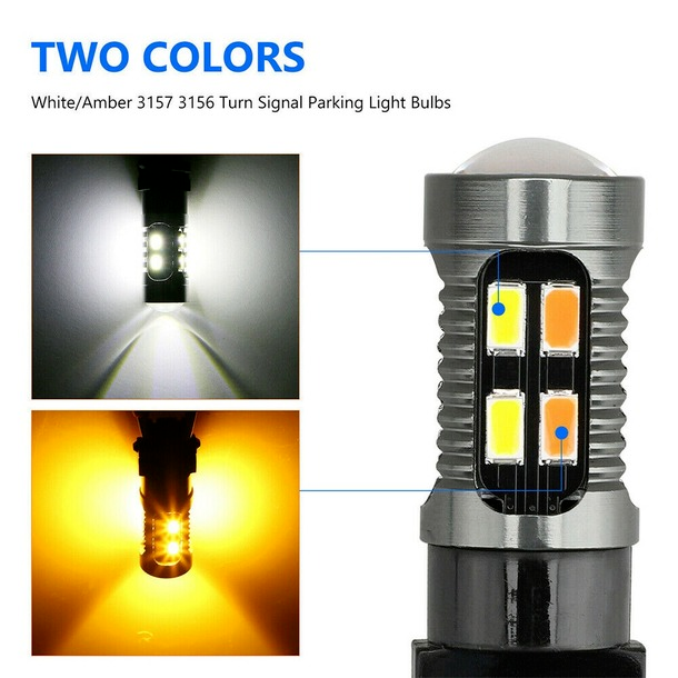 Error Free White/Amber 3157 LED DRL Switchback Turn Signal Parking Light Bulbs