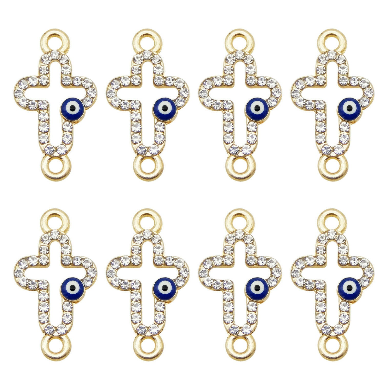 19*10mm Enamel Evil Eye Charm Cross Connector Rhinestone Pendant Jewelry 12PCS